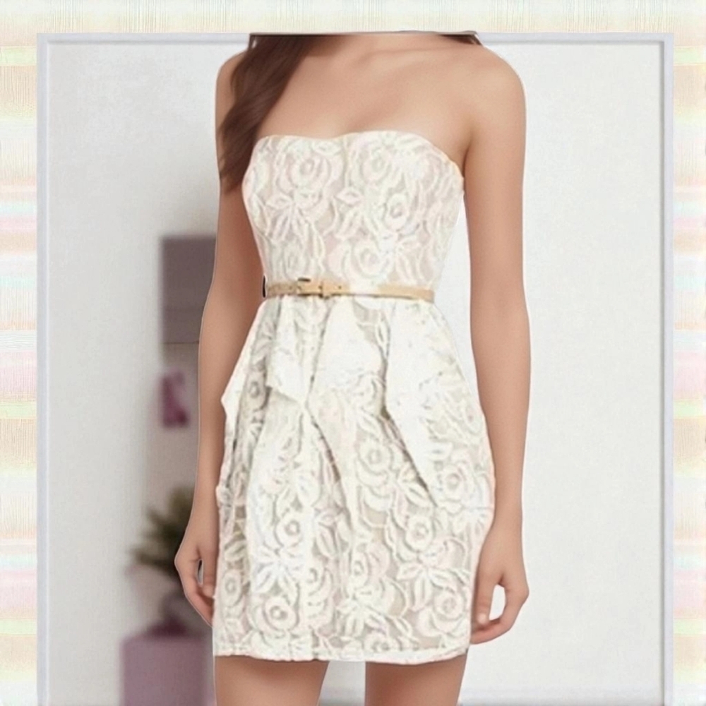 JESSICA SIMPSON SIZE 2 STRAPLESS PEARL LACE DRESS PARTY SUMMER WEDDING - Picture 2 of 16